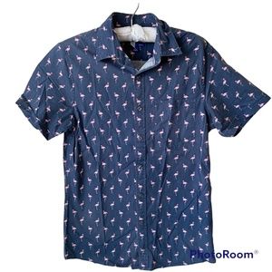 Pink Flamingo on Navy Blue Short Sleeve Button Down by Apt 9 Slim Fit Size Small